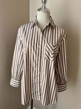 rag & bone Lucia Stripe Cotton Poplin Button-Up Shirt in Brown/White